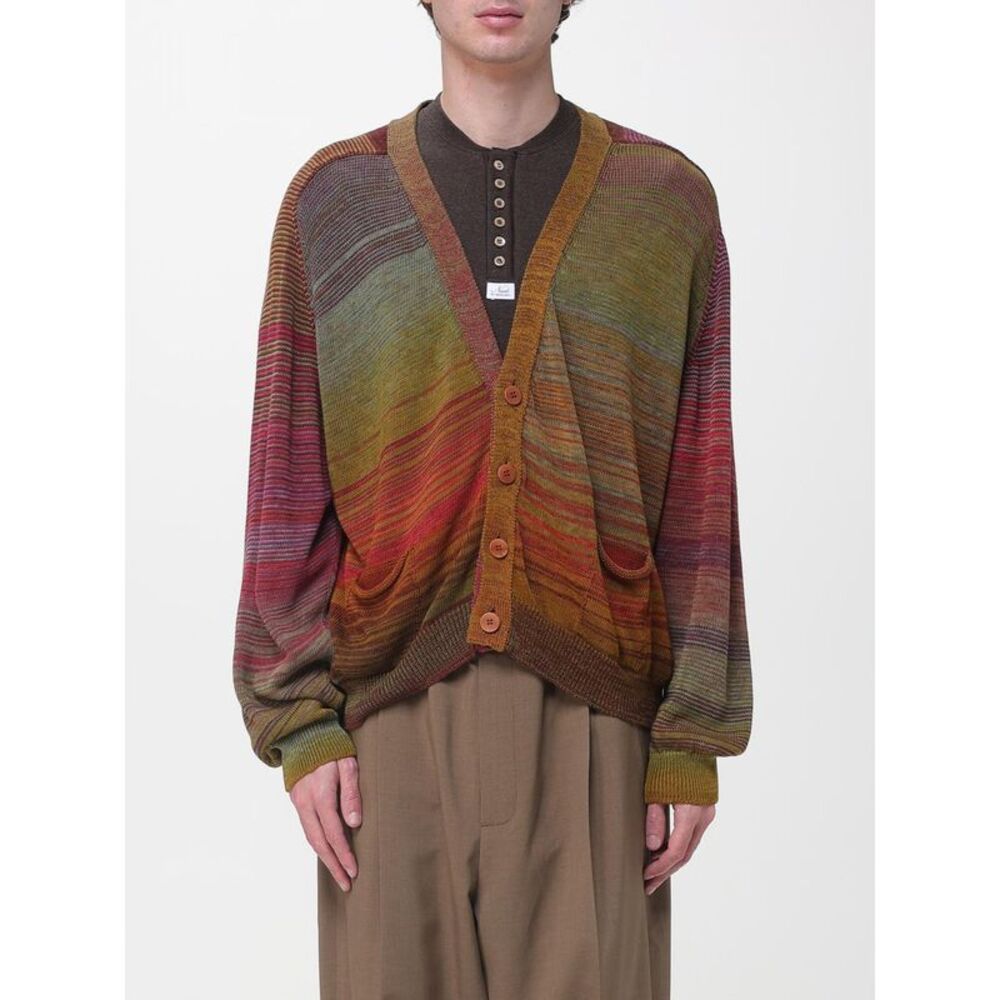 Magliano Men Striped Cotton Cardigan With Logo Magliano